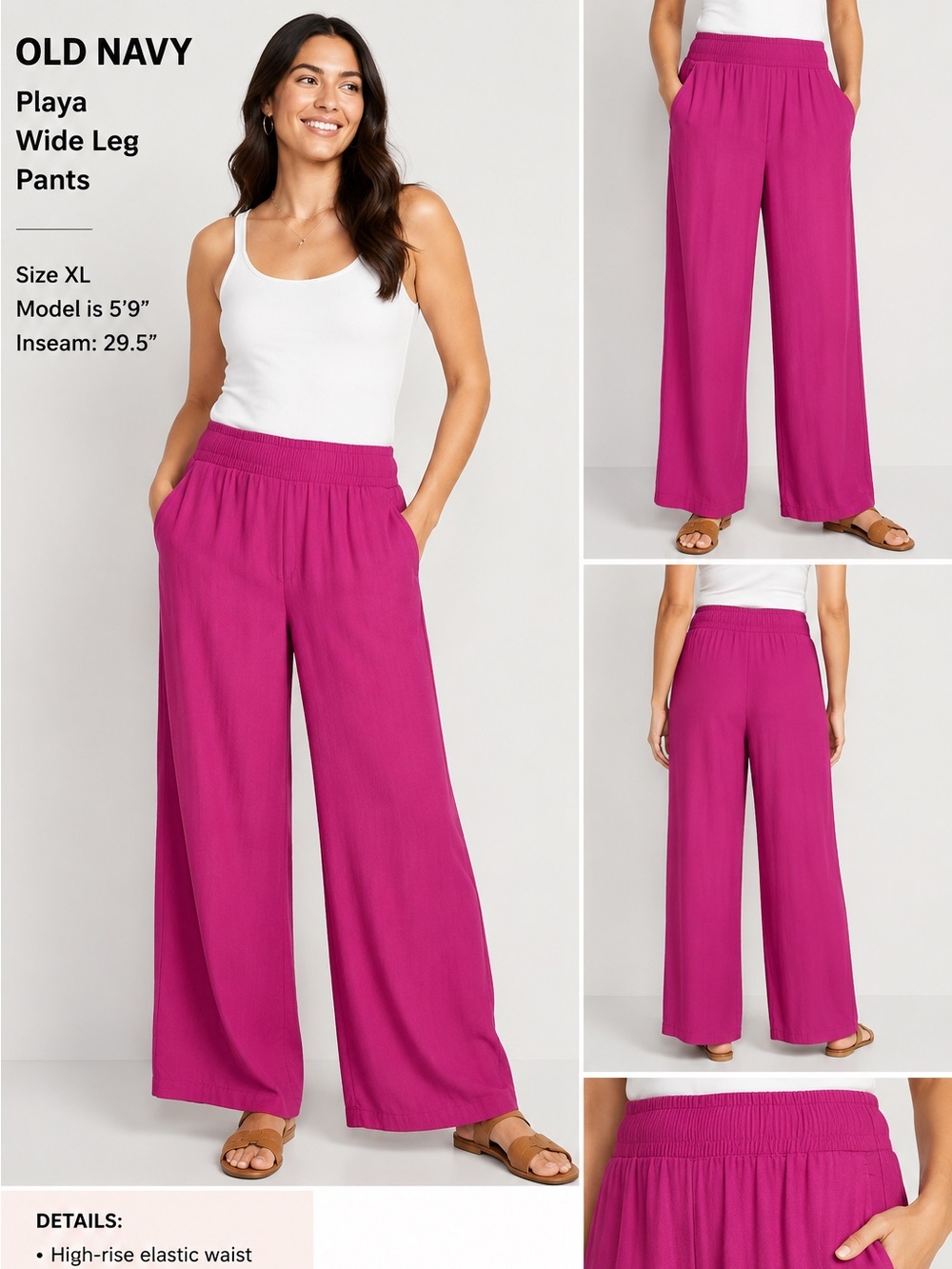 NWT- Wide-Leg Pull-On Pants in Fuchsia